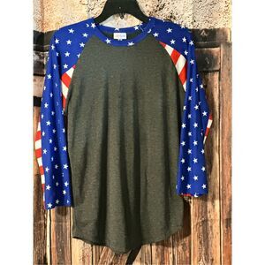 NWT Lularoe Medium Randy - Baseball Tee July 4th American Stars Stripes Medium A